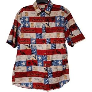 VTG Cotton Traders Sport Men's Medium Short Sleeve Button American Flag Freedom